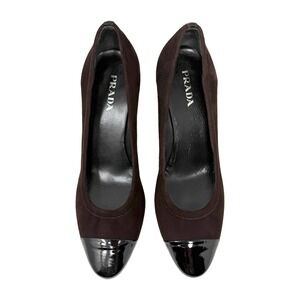 Prada Brown Suede Cap Toe Pumps Classic Heels‎ 40.5